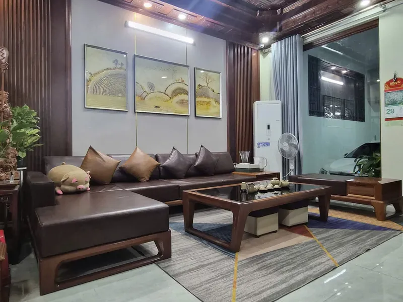 Bộ bàn ghế sofa gỗ phòng khách — sản phẩm thật Lâm Mộc Phú An